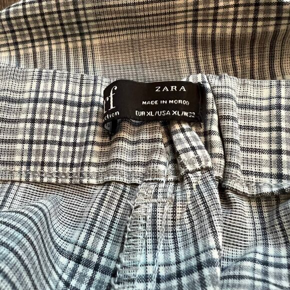 Zara women grey plaid pants button closure 2 front pockets  size XL academia - Picture 3 of 16